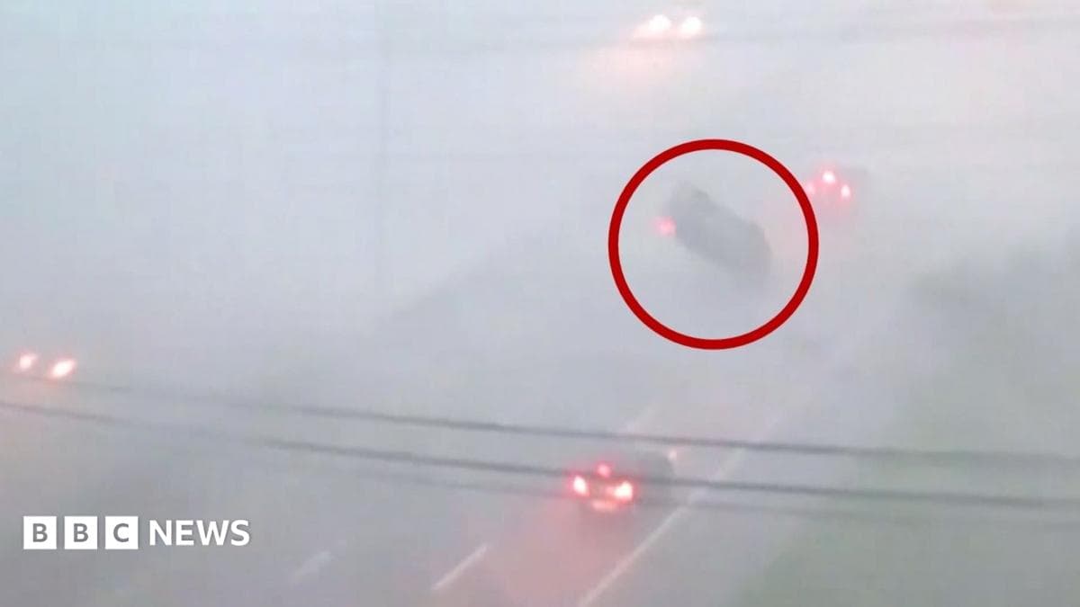 Image shows vehicle flipped due to storms in Ohio.