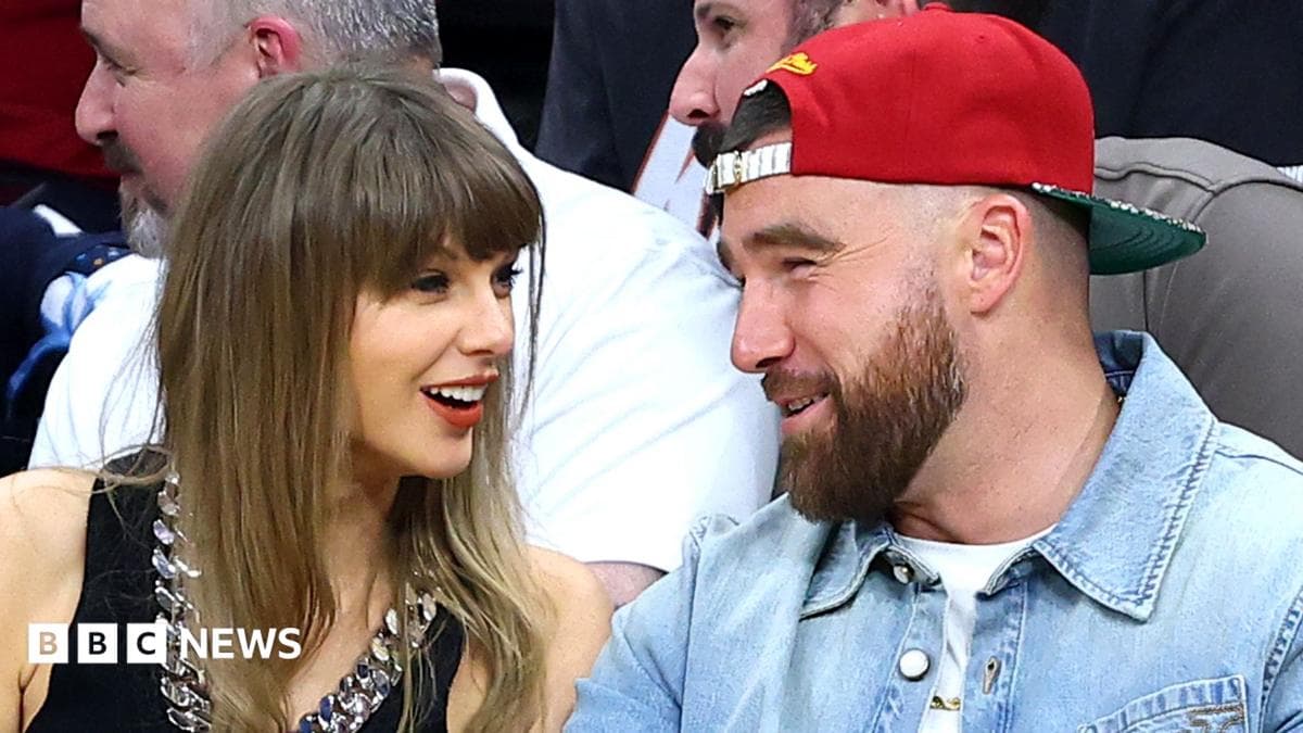 Travis Kelce and Taylor Swift attends the game between the New York Knicks and Cleveland Cavaliers during Game Three of the 2026 Eastern Conference Finals on May 23, 2026 at Rocket Arena in Cleveland, Ohio.