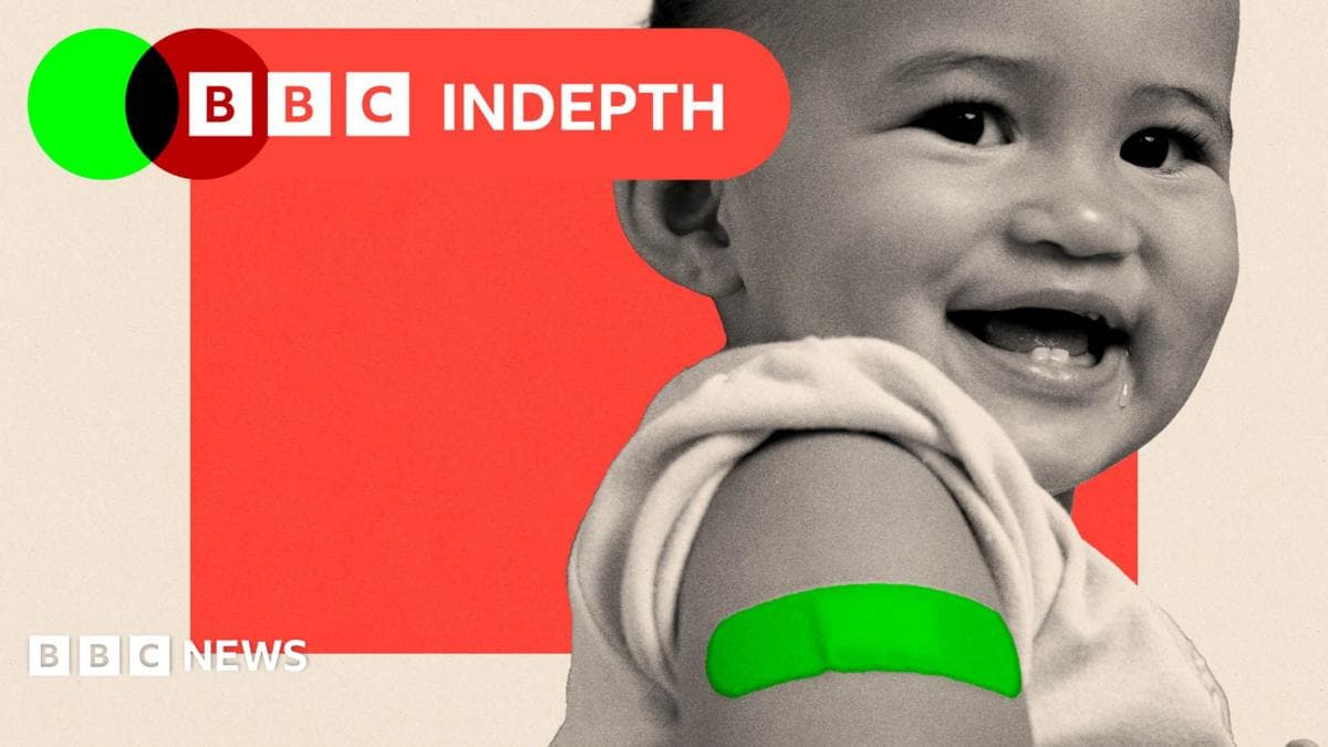 A treated image of a smiling baby with a green plaster