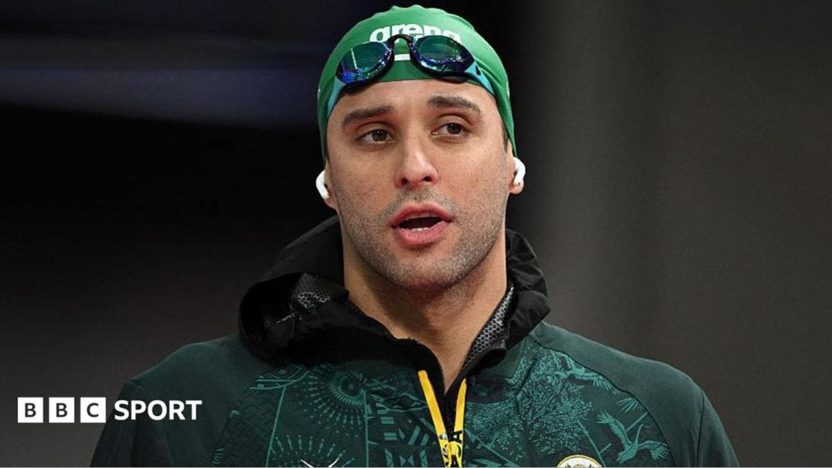South Africa's Chad le Clos arrives for the Men's 50m Butterfly Semi-Final at the swimming event at the Tollcross International Swimming Centre in Glasgow, on day five of the Commonwealth Games