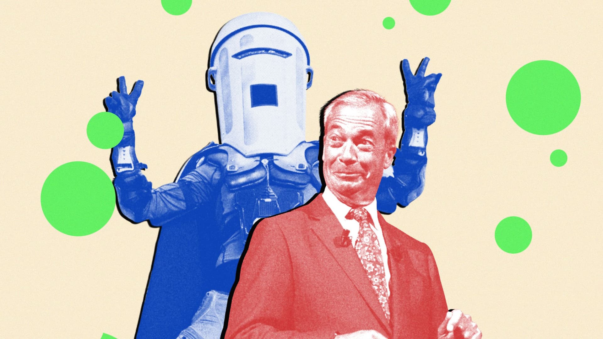Image may contain Nigel Farage Art Painting Face Head Person Photography Portrait Adult Clothing Coat and Helmet