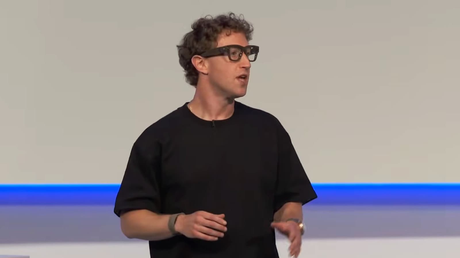 Mark Zuckerberg, wearing Meta Ray-Ban smart glasses at Meta Connect 2025